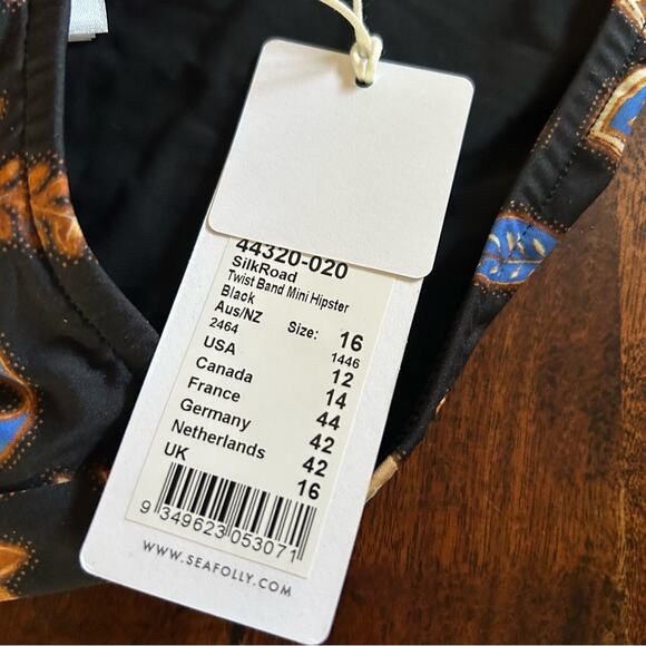 Seafolly Australia Twist Band Hipster Swim Bikini Bottom Silk Road Black NWT 12 - Picture 4 of 7